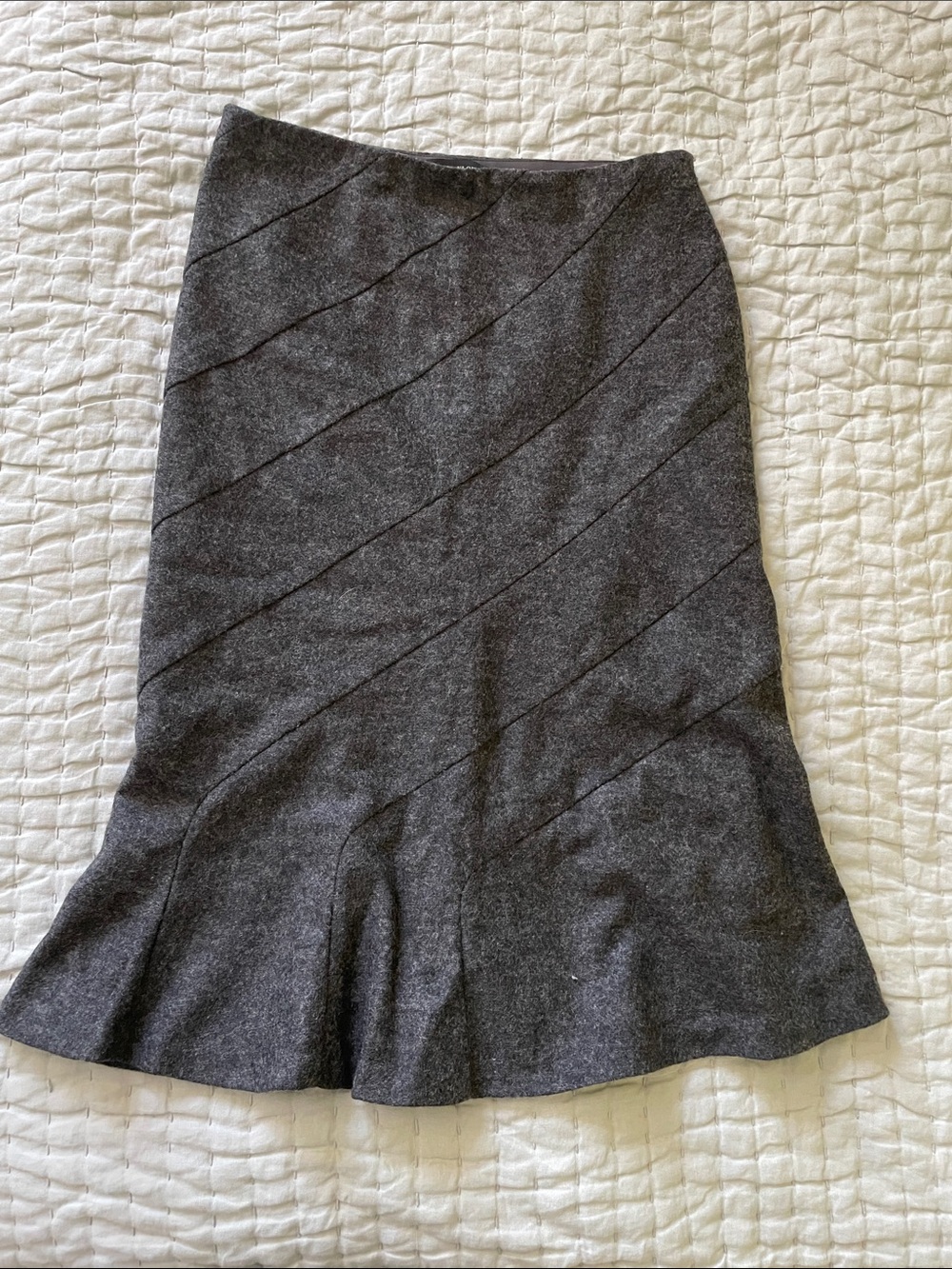 Ann Taylor Charcoal Gray Diagonal-Seamed Flared Hem Skirt